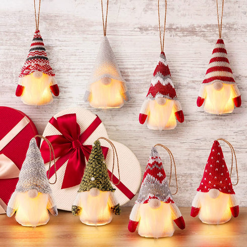 Valentine's Day Gnomes Decorations, 8 Packs Handmade Swedish Gnome with Lights, Battery Operated Hanging Ornaments for Tree, Table Ornament for Valentine's Day Table Ornaments, Valentine's Present