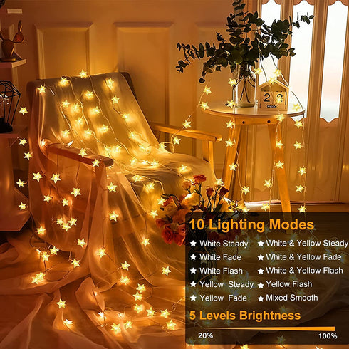 Star String Lights Battery Operated,Yogle 100LED Led Twinkle Star Lights Warm White with Remote&Timer,Plug in 10 Modes Extendable for Indoor Outdoor String Lights for Kids Bedroom Birthday Party Decor