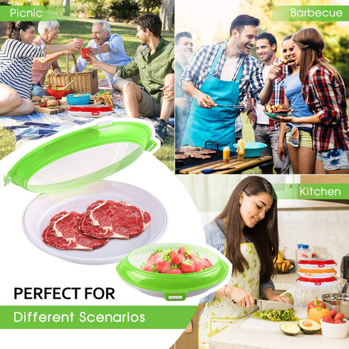 Food Preservation Trays Reusable Food Trays Stackable Food Trays Storage Container with Elastic Lid BPA Free For Refrigerator Keep Food Fresh 2Pcs (Green)