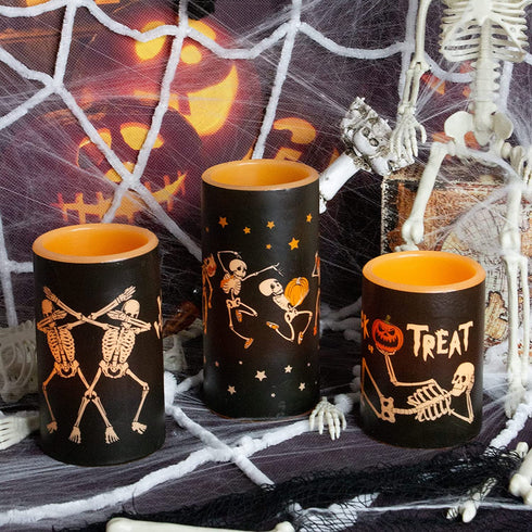 YUROZAC Halloween Flameless Candles with Timer, Flickering Battery Operated Real Wax Electric LED Pillar Candles for Halloween Decoration Set of 3 Orange, 456 Tall