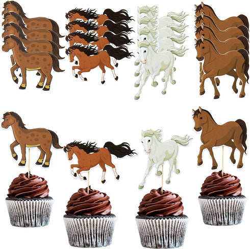 48 Pieces Horse Cupcake Toppers Horse Racing Cake Toppers Equestrian Themed Birthday Party Decorations for Birthday Party Cake Decorations