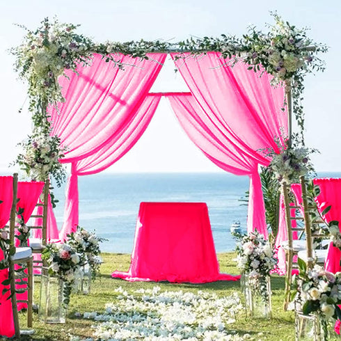 ShinyBeauty Chiffon Curtain 2 Panels Hot Pink 2.4ft x 9ft Tulle Backdrop Curtains Window Voile Curtain 2 Packs 29''x108'' Rod Pocket Elegant Curtains (29''x108'' 2 Panels, Hot Pink)