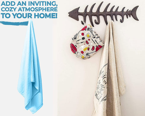 Decorative Fish Bones Wall Mounted Towel Rack by Comfify - Stylish Cast Iron Hanger with 4 œFish Bones? Hooks for Towels, Robes and More - Includes Screws and Anchors - in Brown