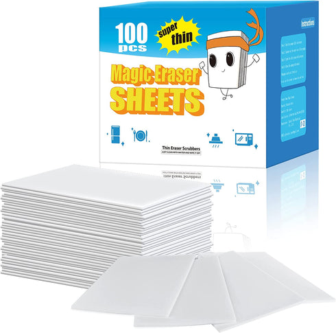 Thin Magic Eraser Sheets Disposable,100 Count Eraser Sheets,Magic Cleaning Sheets for Kitchen Bathroom Outdoor Hard-to-Reach Surfaces and Gaps
