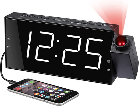 Projection Alarm Clock for Kids Bedroom,Digital Alarm Clock with Projection on Ceiling Wall,Dual Loud Alarm Clock for Heavy Sleeper,USB Port,Easy to Use,Snooze,Dimmer,Battery Backup,Plug-in,12/24H DST