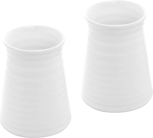 MyGift 5-Inch Modern White Ceramic Decorative Vase, Ribbed Design Tabletop Centerpiece Vase Decoration, Set of 2