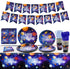 XJLANTTE Outer Space Party Supplies - Solar System Galaxy Planet Theme Happy Birthday Banner, Plates, Napkins, Cup, Straws, Knives, Fork, Spoon and Tablecloth for Boys Decorations, Serves 20 Guests