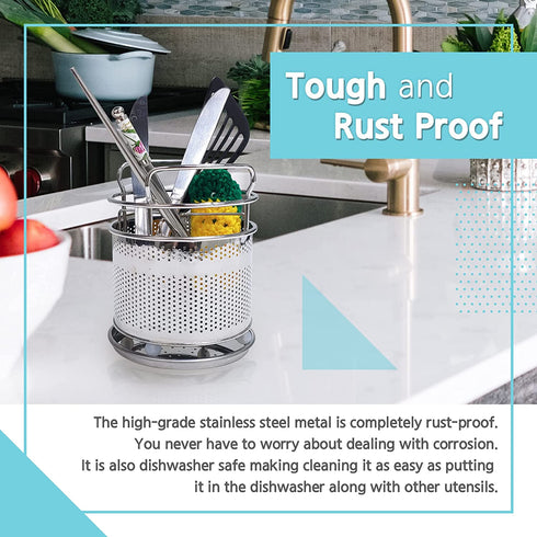 Sink Caddy Kitchen Utensil Holder - with Removable Drip Tray - Dish, Bottle Brush, Sinkware Organizer