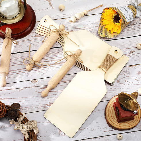 6 Pcs Mini Rolling Pin Wooden Handle Rolling Pin, 6 Pcs Wooden Cutting Board with Handle Serving Paddle Chopping Board Serving Board for Baking, 60 Pcs Wooden Bead Unfinished Wood Bead with Twine