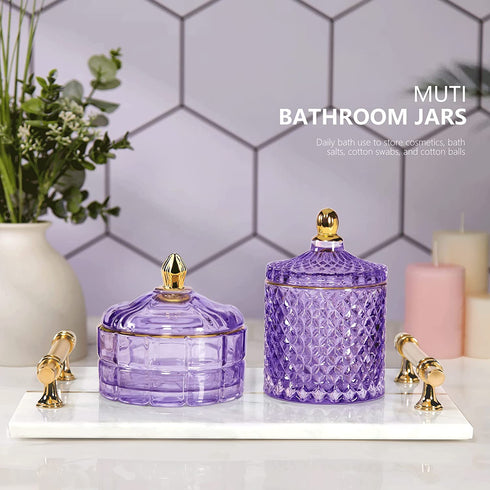 Crystal Candy Jar Apothecary Decorative Jars with Lids Purple Storage Jewelry Glass Trinket Box Cute Candy Dish with Lid for Candy Buffet Gift Ideas, for Women¦