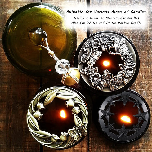 Hion Candle Toppers Scented Candles Cover, Leaf Pine Candle Topper Shade Sleeves for Candle Jars,Candles Gifts for Women Candle Accessories Jar Candle Lid-Help Jar Candles Melt Evenly Space Silver