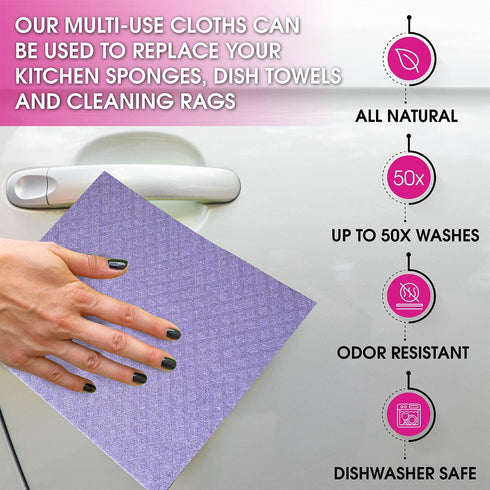 Pink Rhino Labs Swedish Dish Cloths - Reusable, Absorbent Cleaning Cloths for Home, Kitchen and Auto - Eco-friendly - Made in EU & Packaged in USA - Assorted