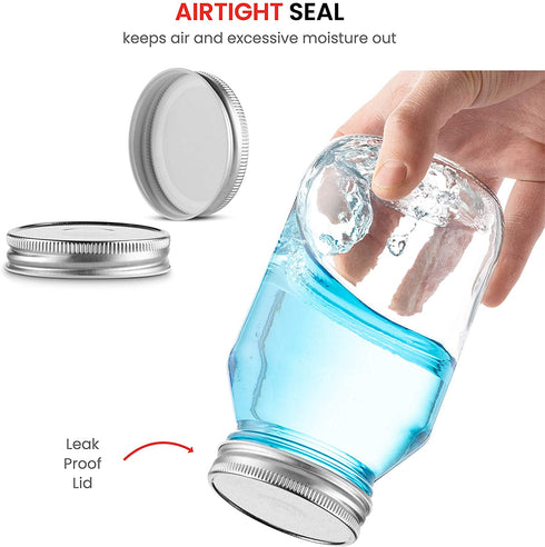 Glass Regular Mouth Mason Jars, 32 Ounce Glass Jars with Silver Metal Airtight Lids for Meal Prep, Food Storage, Canning, Drinking, Overnight Oats, Jelly, Dry Food, Spices, Salads, Yogurt (6 Pack)
