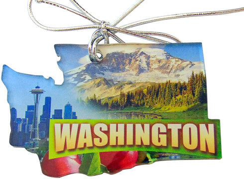 Washington Christmas Ornament Acrylic State Shaped Decoration Made in The USA