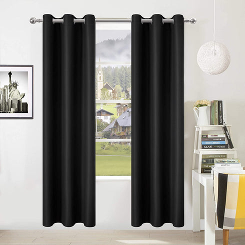 DWCN Black Thick Blackout Curtains Room Darkening Thermal Insulated Block Out Light Grommet Window Drapes for Bedroom Panel 42 x 84 Inches Long, Set of 2