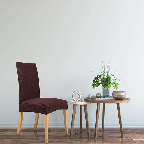Pack of 4 - Dinning Room Chair Slipcover Polyester Spandex Jacquard Fabric Stretchable Home Motel Resort Rentals and Commercial use, Fits Back of Chair 15 to 17 inch Wide, Chocolate Color