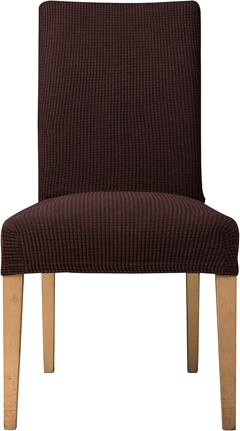Pack of 4 - Dinning Room Chair Slipcover Polyester Spandex Jacquard Fabric Stretchable Home Motel Resort Rentals and Commercial use, Fits Back of Chair 15 to 17 inch Wide, Chocolate Color