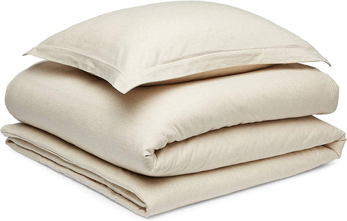 Amazon Basics Cotton Blend Jersey Duvet Cover Set - Twin/TwinXL, Oatmeal Heather