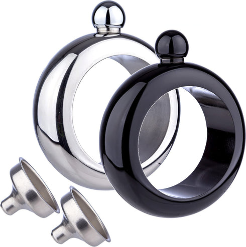 Bangle Bracelet Wine/Alcohol 3.5 oz Flask - Stainless Steel Black and Silver Creative Gift Set for Women - Bonus Funnel Included