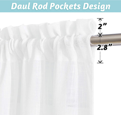 RYB HOME Semi Sheer Curtain Valance Window Topper, Textured Linen Sheer Kitchen Curtain Tier Swag Set, Privacy Half Window Curtains for Bedroom Living Room Bathroom, W 36 x L 63, 2 Panels, White