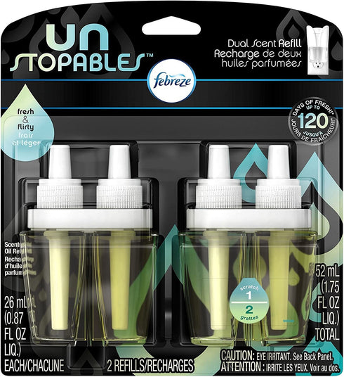 Febreze Unstopables Odor-Fighting PLUG Air Freshener, Fresh, (2) .87 fl. oz. Oil Refill