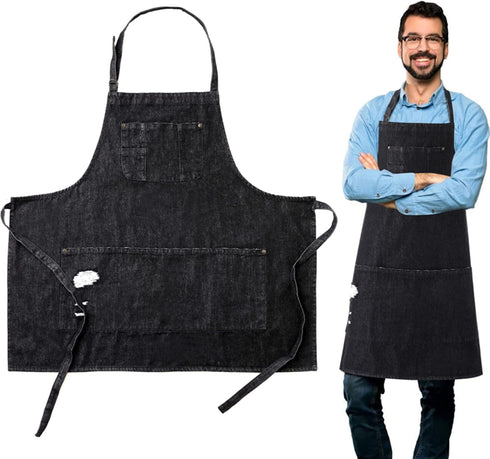 CACHIL Denim Apron With 5 Pockets for Cooking Kitchens