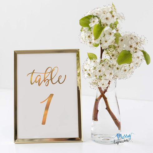 Gold Wedding Table Numbers Cards (1-30 + Head Table) 4x6" Double Sided Modern Calligraphy Foil Design Best for Receptions, Banquets, Caf©s, Restaurants & Parties by Merry Expressions