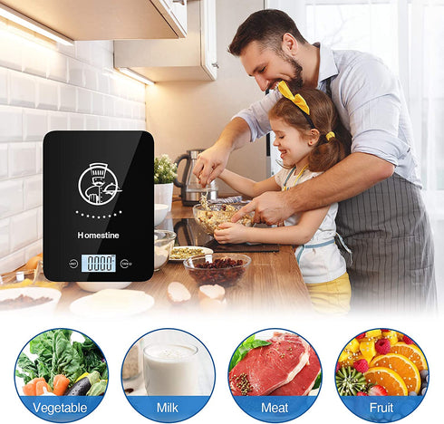 Homestine Digital Food Scale, 11lb Kitchen Scale Weight Grams and oz for Cooking Baking, 1g/0.1oz Precise Graduation, Lightweight Solid Plastic and Tempered Glass