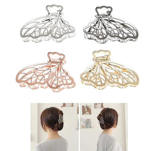 Butterfly Hair Clips for Women KISSKIKO 4 Pcs Silver and Gold Metal Small Claw Clip Cute Sparkling Hair Clip Non-Slip Rose Gold Thick Hair Thin Hair Claw Fancy Combination Hair Accessories Gift