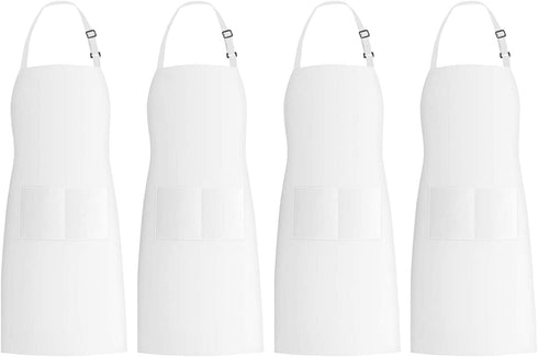 Xornis 4 Pack Bib Aprons with 2 Pockets Kitchen Apron Cooking Chef, White
