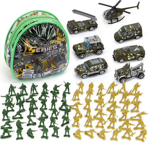 TOY Life Army Men Toys for Boys, Toy Soldiers Army Toys Plastic Green Army Men Army Action Figures Military Toys, Die Cast Metal Military Vehicles with a Bag Toy Helicopter, Halloween Prizes for Kids