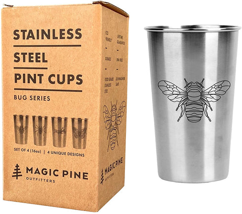 Magic Pine Stainless Steel Pint Cups, Bugs (Set of 4)