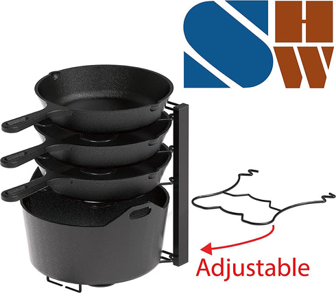 SimpleHouseware 5 Compartments Height Adjustable Pan Organizer, Black