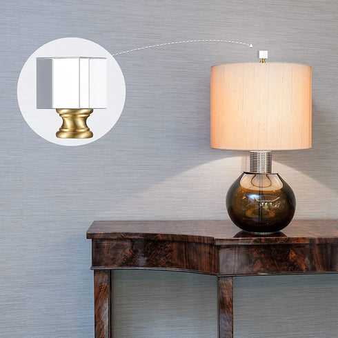 2 Pieces Cube Crystal Lamp Finial Clear Square Lamp Finial Cap Knob Top Knob Lamp Finial with Chromed Base for Lamp Shade Lamp Decoration, 1-4/5 Inches Tall (Clear, Gold)