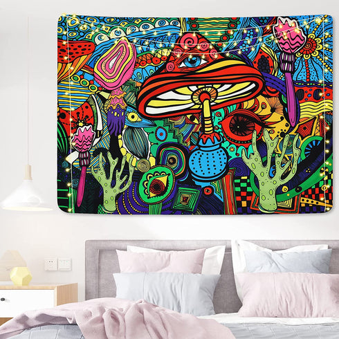 Tapestry Trippy Mushroom Tapestry Hippie Colorful Art Tapestry Psychedelic Eyes Tapestries Trippy Wall Tapestry Wall Hanging for Room(36 x 48 inches)