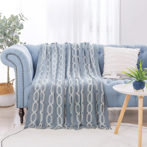 Lunarose Boho Throw Blanket for Couch,Soft Cozy Knit Home Decor Blanket,Lightweight Decorative Throw for Sofa Chair Bed Travel and Living Room-All Seasons Suitable(50"x60", Boho-Grey)