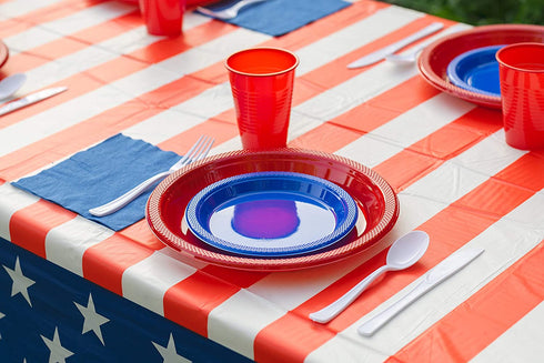 Exquisite 6-Pack Premium Rectangle American Flag Design Plastic Tablecloth - USA Stars and Stripes Tablecloth Disposable Plastic Table Cover for July 4th - 54 inch. x 108 inch.
