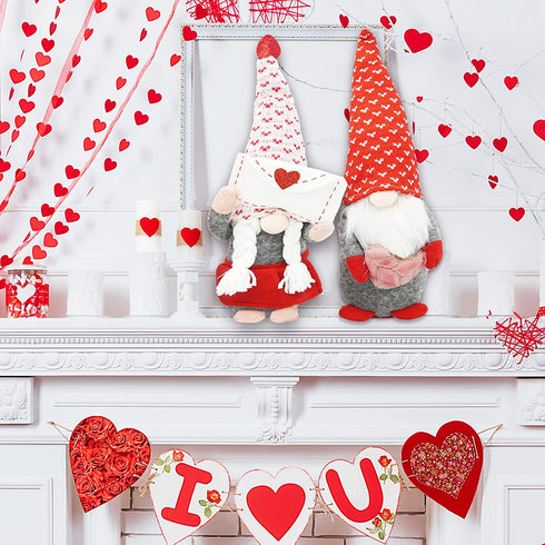 Valentines Day Gnome Plush Set of 2, Tabletop Swedish Elf Gnome Doll - Valentines Mantle Fireplace Decorations, Home Decor Living Room Table Mantel Centerpiece by 4E's Novelty