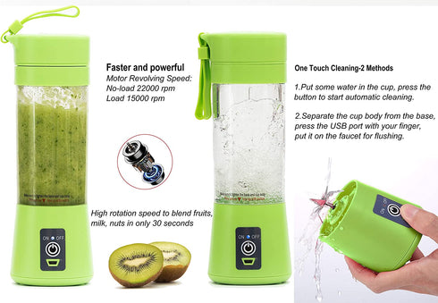 Portable Blender,Personal Size Blender Juicer Cup,Smoothies and Shakes Blender,Handheld Fruit Machine,Ice Blender Mixer Home (green)