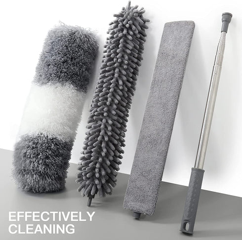 YVYV Microfiber Feather Duster 4PCS - Extendable & Bendable Dusters with Long Extension Pole , Washable Lightweight Dusters for Cleaning Ceiling Fan, High Ceiling, Blinds, Furniture, Cars
