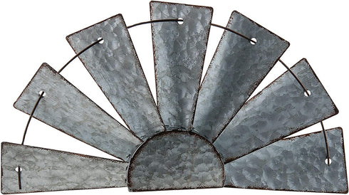 CWI Gifts Galvanized Half Windmill Wall Art, Multicolor