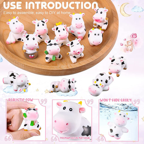 14 Pieces Mini Cute Cow Animals Miniature Figurines Toys Cow Cake Toppers Resin Garden Miniature Moss Landscape DIY Terrarium Crafts Ornament for Cake Decoration Garden Home Party Decor