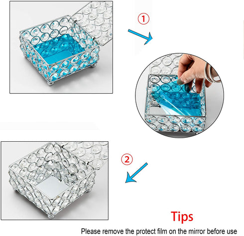 Feyarl Crystal Jewelry Trinket Box Earrings Rings Treasure Organizer Storage Keepsake Box with lid for Dresser Room Bedroom Decoration