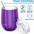 Stainless Steel Stemless Wine Tumbler - THILY 12 oz Vacuum Insulated Travel Wine Glasses Set with Sliding Lid, Metal Straw, House Warming Present, 2 Pack(Purple + Blue)