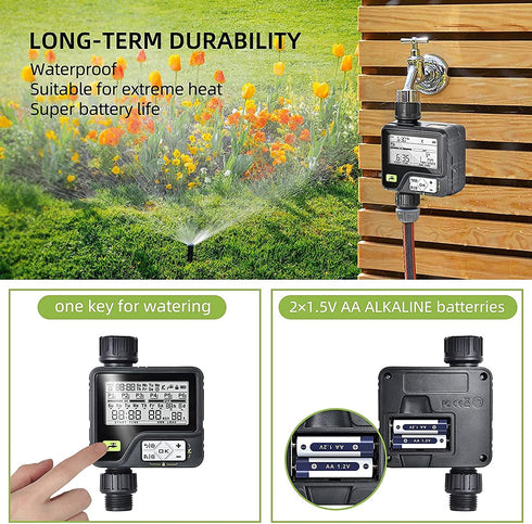 KGDJS Sprinkler Timer, Rain Sensor Water Timer Garden Outdoor Hose with Manual/Automatic/Rain Delay Watering System, Hose Timer with Six Irrigation Modes Memory for Lawn, Garden, Black