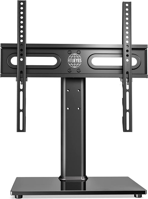 FITUEYES Swivel Universal TV Stand Table Top TV Base for 27 to 55 Inch LCD LED Flat Screen TV Height Adjustable Television Stands with Black Tempered Glass Base VESA 400x400mm Holds Up to 88 Pounds