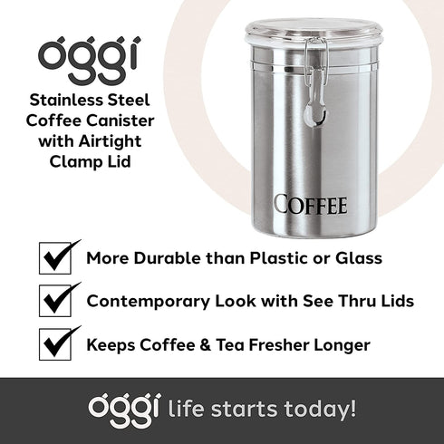 Oggi Coffee Canister, 5" x 7.75", Stainless Steel