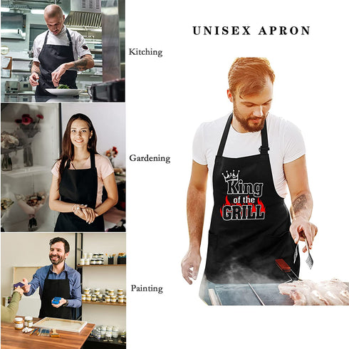 Apron for Men - Funny Mens black kitchen Cooking Chef Aprons for Adults with Pockets Father's Day