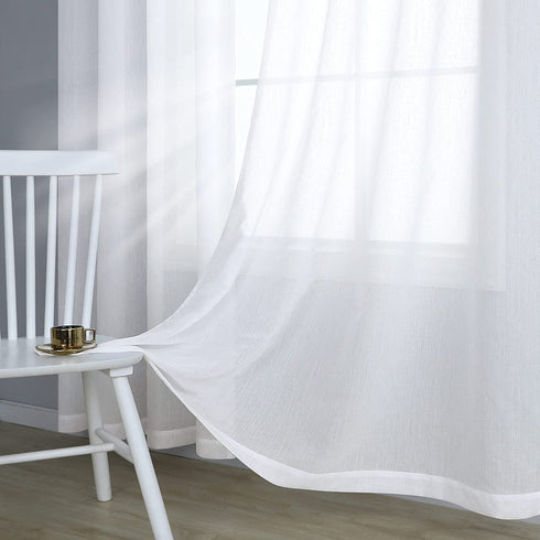 White Sheer Curtains 96 Inch Length for Living Room Extra Long Linen Wave Textured Soft Touch Rod Pocket Window Drapes 52x96 inches Long for Bedroom Closet Thick Opaque Faux Cotton Drapes