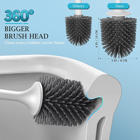 Toilet Bowl Brush Holder Set: 2 Pack Silicone Deep Cleaning Toilet Cleaner Brush for Bathroom - Compact Toilet Scrubber Accessories with Caddy for Bathroom Decorative - White
